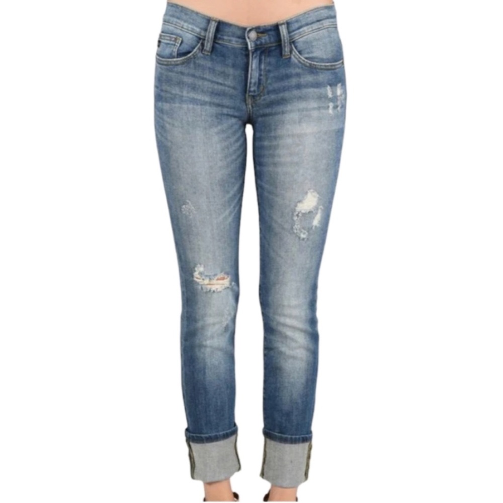 Judy Blue Straight Fit Jeans Stretchy Distressed Denim JB8251MD Classic